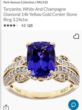 14K Yellow Gold Tanzanite and Diamond Ring - Deep Blue-Purple Center